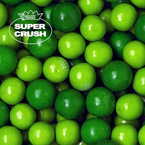 Green candies with "Supercrush - Melody Maker" logo, vinyl record design.