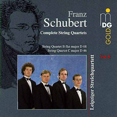 CD cover featuring portrait of Franz Schubert and a string quartet.