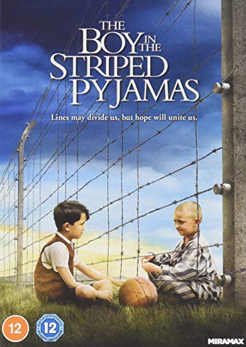 DVD cover for "The Boy In The Striped Pyjamas" with two boys and barbed wire.
