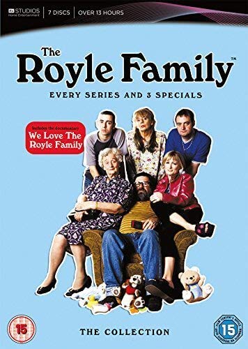 DVD cover for “The Royle Family” featuring the show’s cast seated together.