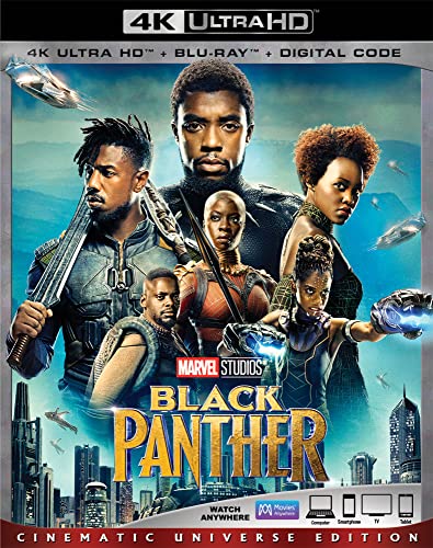 Black Panther Blu-ray cover featuring a group of characters in heroic poses.