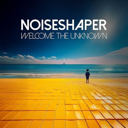 CD cover: seascape with a lone figure on a yellow, tiled beach.