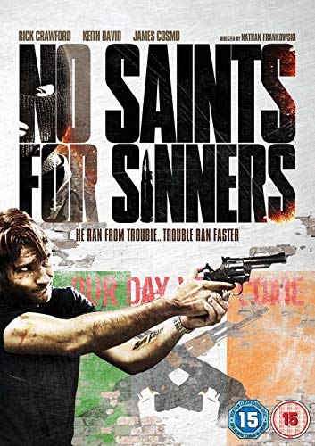 DVD cover for "No Saints For Sinners" featuring a man with a gun.
