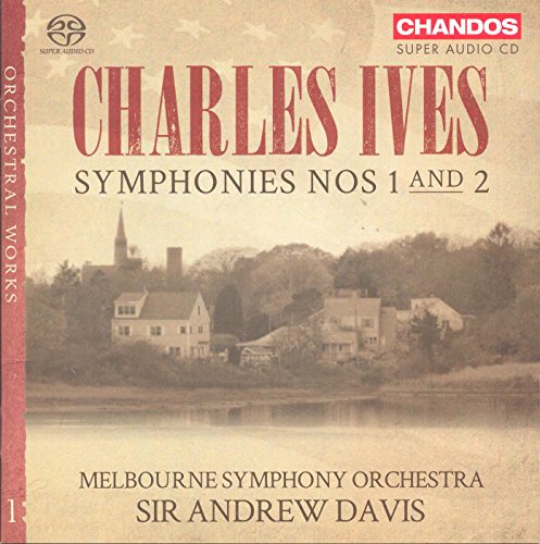 CD cover for Ives’ Symphonies Nos. 1 and 2, featuring a town scene.