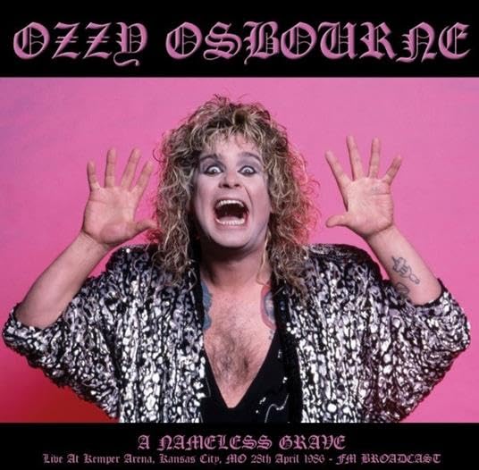 Ozzy Osbourne album cover: pink background, artist with outstretched hands.