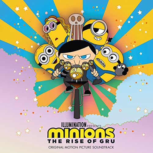 Album cover featuring young Gru and Minions on a tricycle against a colorful background.