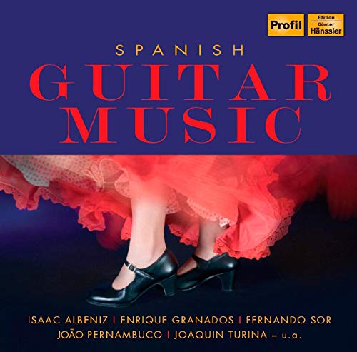 CD cover for “Spanish Guitar Music” featuring dancer’s legs in red dress.