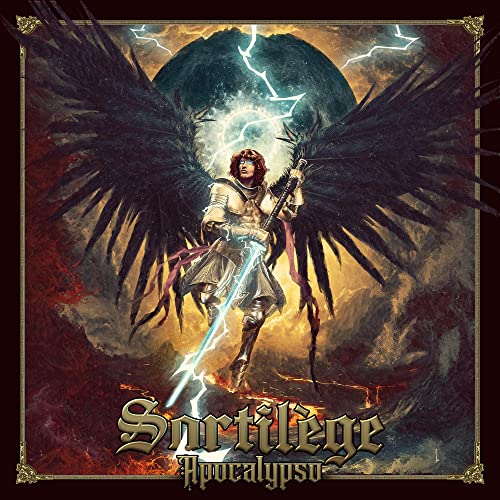Album cover for Sortilège’s Apocalypso featuring a winged figure with a sword.
