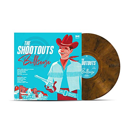 Vinyl record of The Shootouts’ “Bullseye” with cowboy-themed cover art.