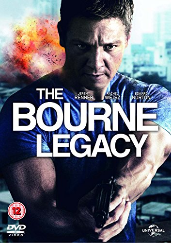 DVD cover for "The Bourne Legacy" featuring Jeremy Renner holding a gun.