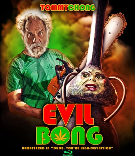 Tommy Chong with a chainsaw and a monstrous bong, Blu-ray cover.