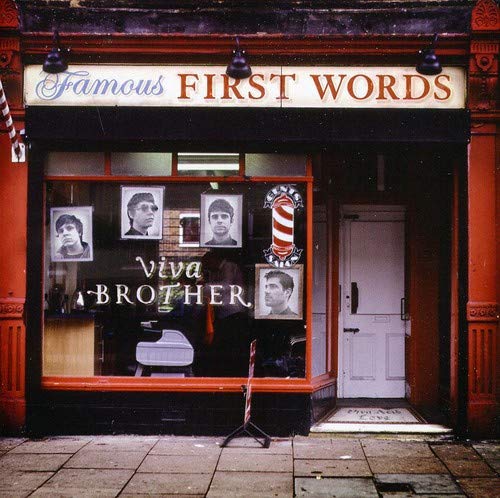 CD cover: storefront with portraits in the window, text “Famous First Words”.