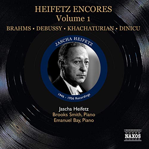 CD cover: Jascha Heifetz portrait over a vinyl record background.