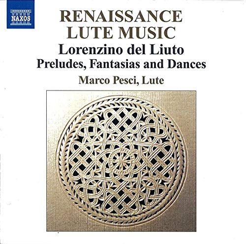 CD cover for Marco Pesci’s Renaissance lute music, featuring a rosette design.