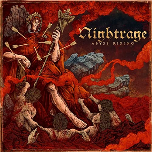 Nightrage album cover: a figure pierced with arrows amid struggling people.