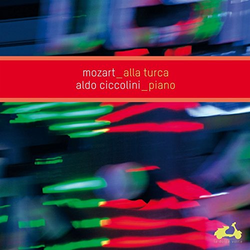 CD cover for Aldo Ciccolini playing Mozart, with abstract red and green blur.