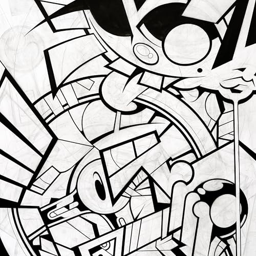 Black and white abstract illustration of a face with bold lines.