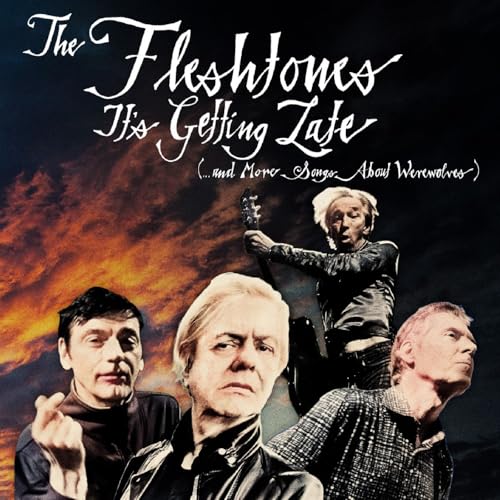 Album cover for The Fleshtones featuring four men against a fiery sky.