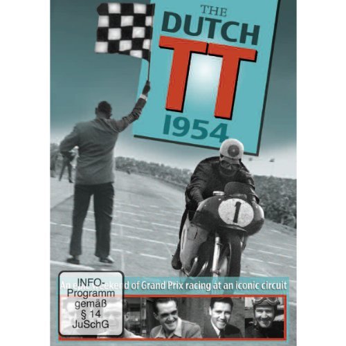 1954 Dutch TT motorcycle race DVD cover with checkered flag and riders.