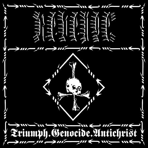 Black CD cover with white skull, text “Revenge” and barbed wire border.