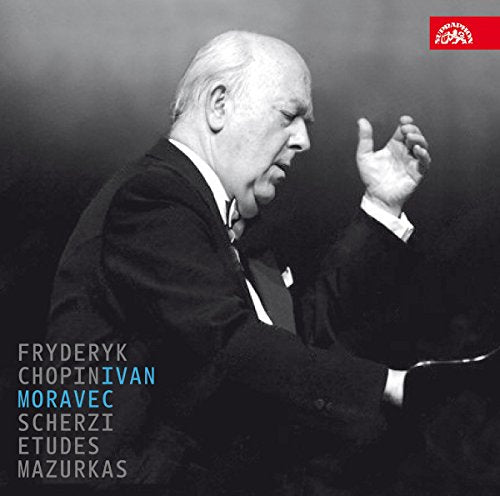 Black and white portrait of pianist Ivan Moravec, album cover art.
