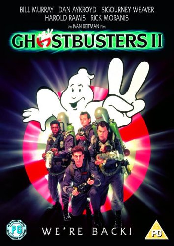 Ghostbusters II DVD cover featuring the cast and Slimer ghost.