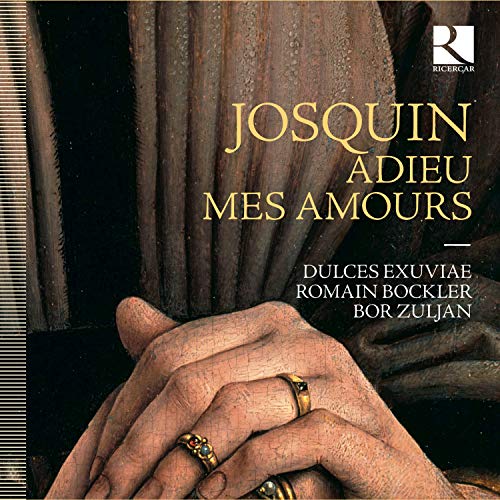 CD cover for Josquin Des Prez’s “Adieu Mes Amours” with hand imagery.