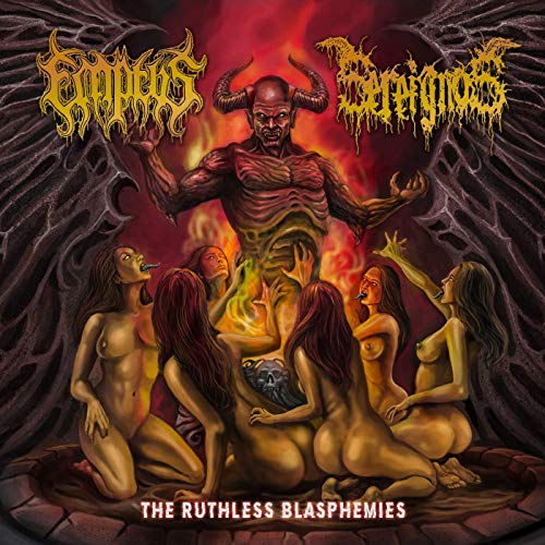 CD cover: demonic figure with winged women around a fire.