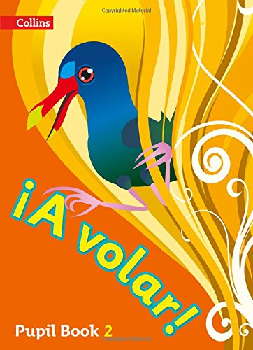 Spanish textbook cover with a blue bird and orange background.