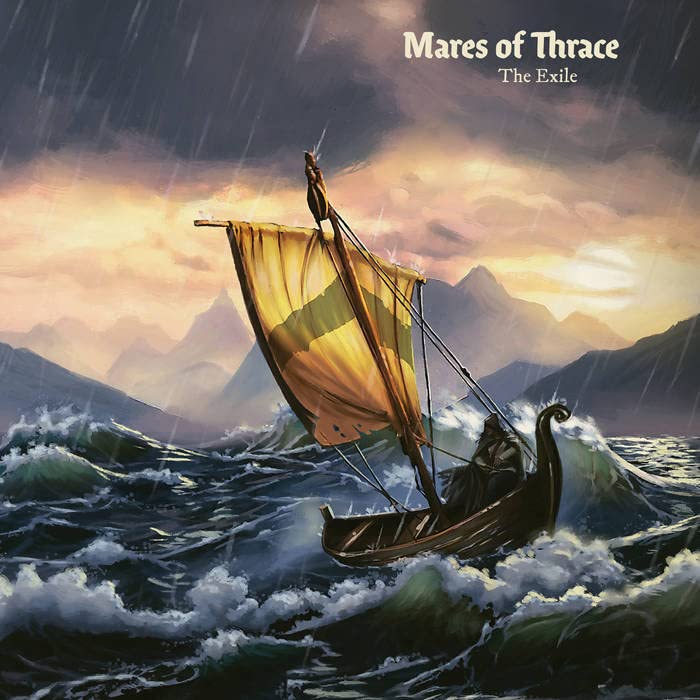 CD cover: stormy seascape with a small boat and distant mountains.