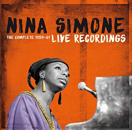 Nina Simone album cover featuring a portrait and piano, orange background.
