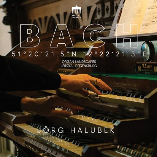 CD cover featuring hands playing a pipe organ with coordinates displayed.