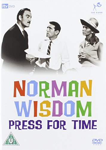 DVD cover for "Norman Wisdom - Press For Time" featuring three people.