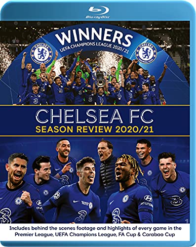 Chelsea FC 2020/21 season review Blu-ray disc cover, celebrating Champions League win.