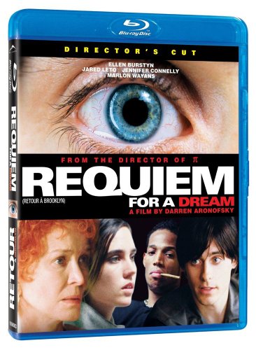 Blu-ray cover for "Requiem For A Dream" featuring an eye and four actors.