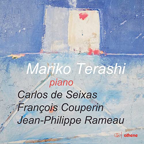 CD cover with abstract blue painting, text listing composer names and pianist.