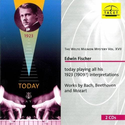 CD cover featuring portrait of Edwin Fischer and piano keys.