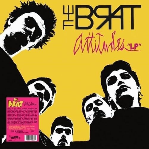 Yellow album cover with black and white portraits of four people.
