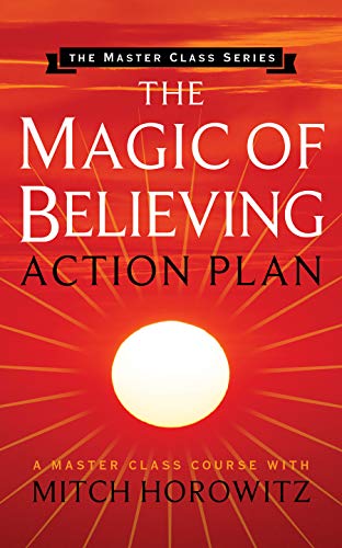 Book cover: "The Magic of Believing Action Plan" with a sunburst background.