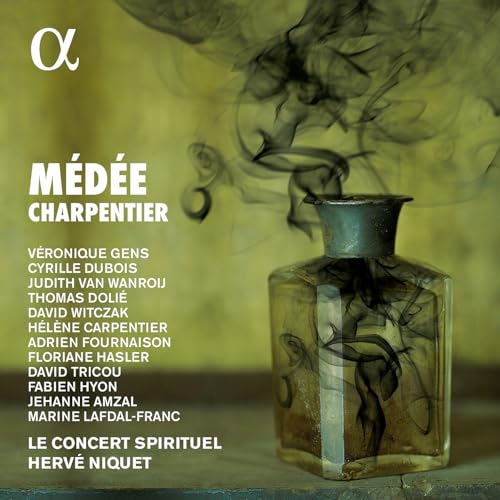 CD cover for Charpentier’s *Médée* featuring a smoky, antique bottle image.