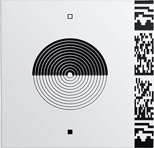 White vinyl record cover with black concentric circles and square motifs.