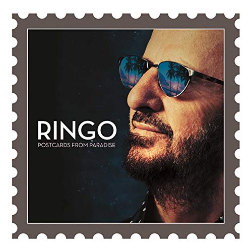 Ringo Starr album cover, styled as a postage stamp with palm trees.