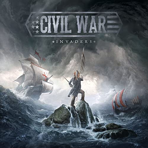 “Civil War - Invaders” CD cover featuring stormy seas, ships, and a warrior.