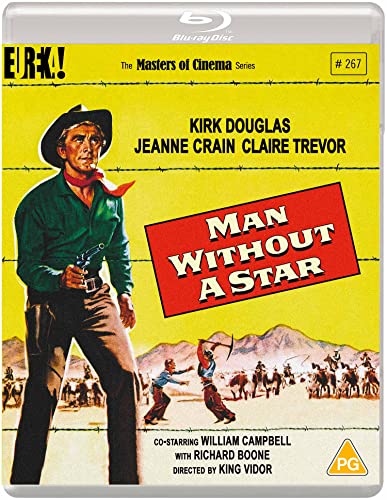 Blu-ray cover art for Man Without a Star featuring Kirk Douglas in a western setting.