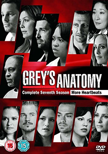 DVD cover for Grey’s Anatomy Season 7 featuring a collage of cast member portraits.