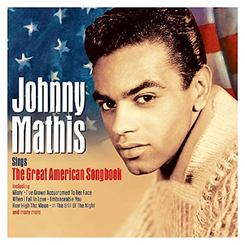 Johnny Mathis album cover with portrait and American flag background.