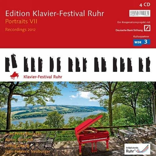 CD cover: red background, piano keys, landscape, and open grand piano.