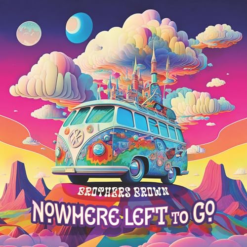 Colorful album cover featuring a decorated van atop a mountain landscape.