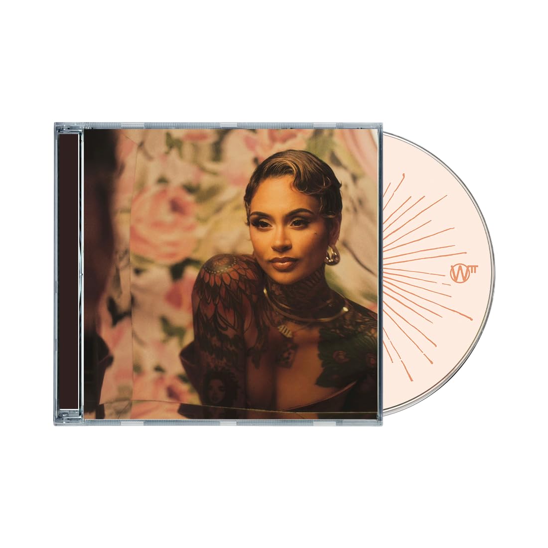 CD case featuring Kehlani with floral background and arm tattoos.