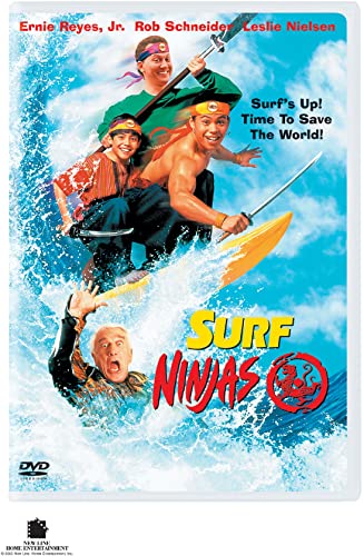 Surf Ninjas" DVD cover featuring three men surfing with weapons.
